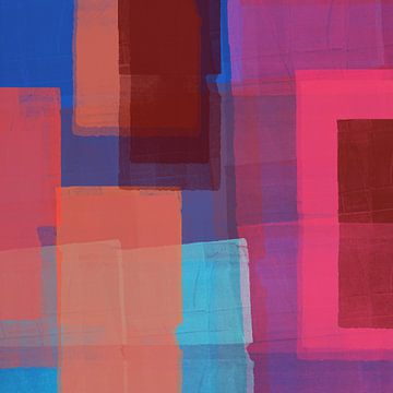 Paysage abstrait. Blocs de couleur en rose néon, bleu cobalt, terra sur Dina Dankers