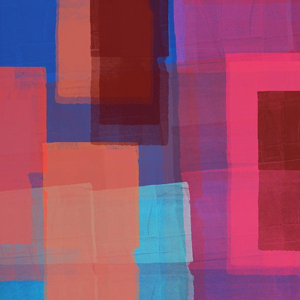 Abstrakte Landschaft. Farbblöcke in neonpink, kobaltblau, terra von Dina Dankers