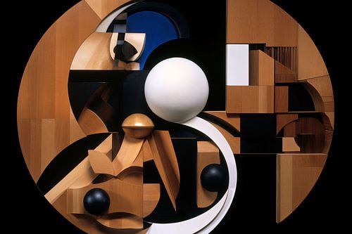 Sphère en bois sur fond blanc - Sculpture minimaliste