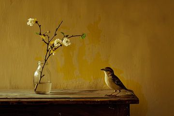 De bloesem en het vogeltje van Japandi Art Studio
