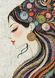 Gouden Oorbel | Dame met Patronen van Blikvanger Schilderijen