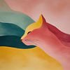 Panorama représentant un chat abstrait dans des tons roses et jaunes sur TheXclusive Art