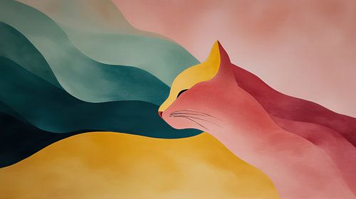 Abstracte kat in roze en gele tinten panorama