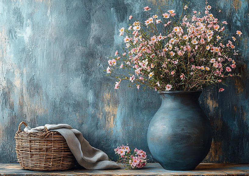 Bloemen Stilleven Blauw | Silence in the Bloom Abyss van Kunst Kriebels