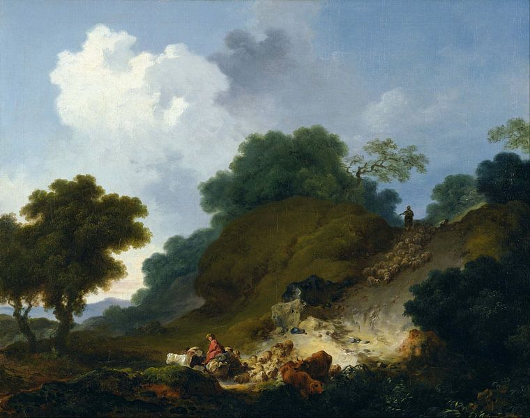 Landschaft mit Hirten und einer Herde von Hirten, Jean-Honoré Fragonard von Meisterhafte Meister