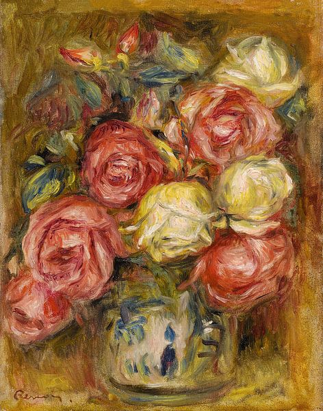 Rozen in een versierde vaas, Pierre-Auguste Renoir van Meesterlijcke Meesters