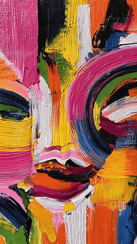 Surreale abstrakte Malerei einer sich selbst verzehrenden Figur mit emotionaler Symbolik und strukturierter Acryl-Expressionskunst