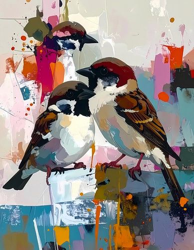 Mussen - Modern expressief - penseelstreken en abstracte kleurige vlakken