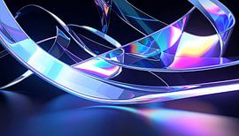 Formes de verre abstraites, futuristes et irisées, aux reflets néon