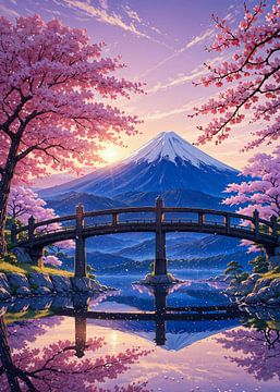 Mount Fuji kersenbloesem Sakura lente Japan van Ruzerin