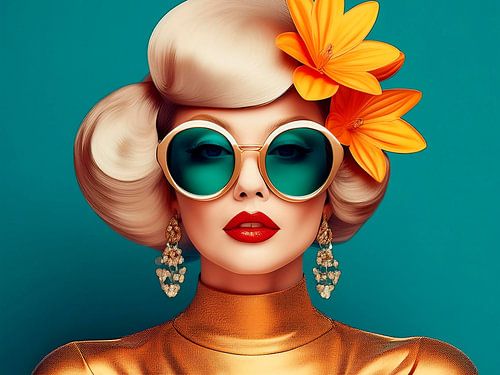 Frau im Retro-Look mit Blumen im Haar, Serie: Colourful Retro -10