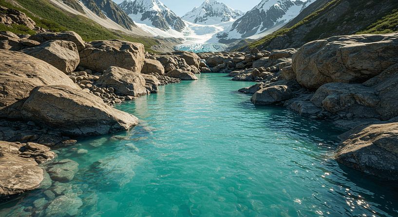 Turquoise river in a mountain panorama - Exclusive wall art by ButterflyPix