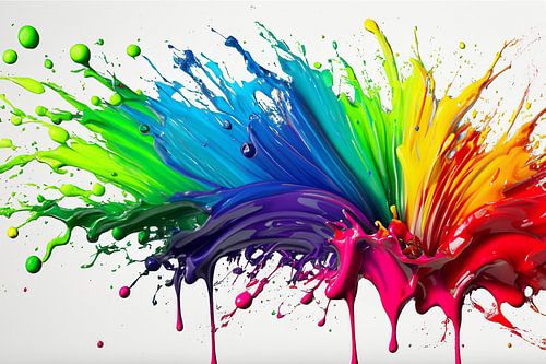 splash from rainbow colors paint on white background by ChrisWillemsen