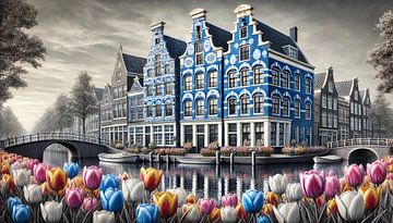 Tulpen am Wasser - Delfter Blau Kanalansicht