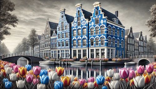 Tulpen aan het Water – Delfts Blauw Grachtenzicht