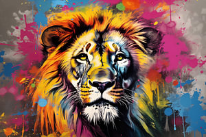 Wunderschöner Löwe im Mixed-Media-Pop-Art-Stil