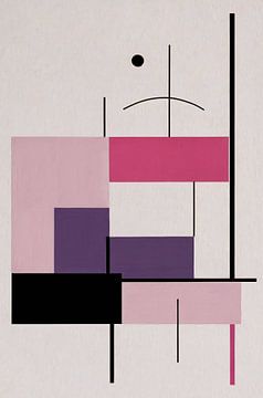 Compositions abstraites avec du rose et du violet sur De Muurdecoratie