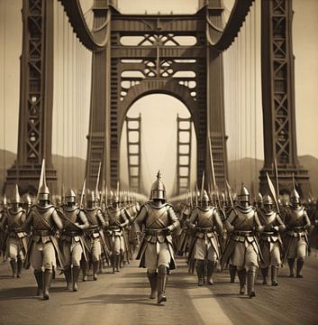 Legioen Romeinse soldaten over de Golden Gate Bridge van Gert-Jan Siesling