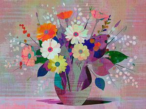 Modern Abstract Stilleven. Boeket met Margrieten in popart stijl