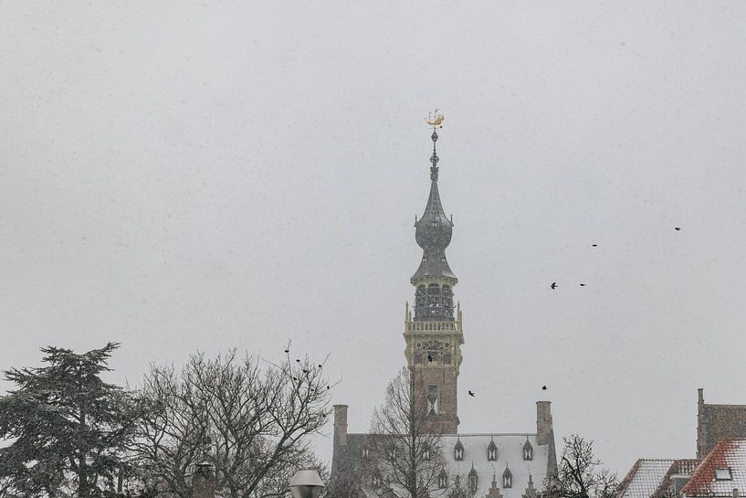 Town hall of Veere in the snow by Percy's fotografie