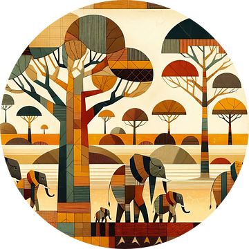 Collage Afrikaanse olifanten op de Afrikaanse savanne van Lois Diallo