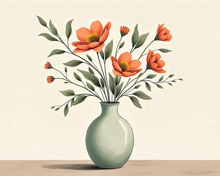 Rote Blumen in einer Vase - minimalistische Illustration von The Photo Artist