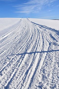 A snowmobile trail in a field by Claude Laprise