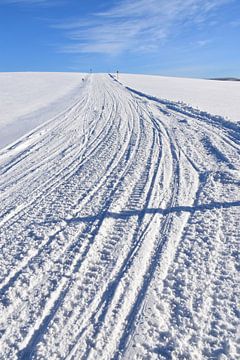 Een sneeuwscooterparcours in een veld van Claude Laprise