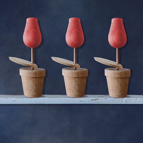 Wooden tulips on a board