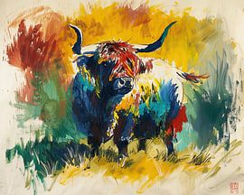 Schotse Hooglander abstract van Blikvanger Schilderijen