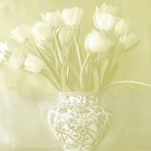 Tulpen in vaas vervaagd stilleven