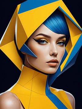 Geometrisch Vrouwenportret Pop Art Mode Geel van 1xMerch