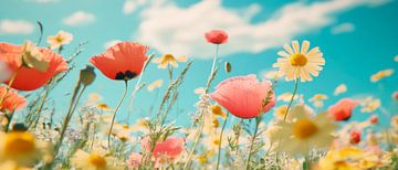 Bloeiende weidebloemen in het zonlicht van Poster Art Shop
