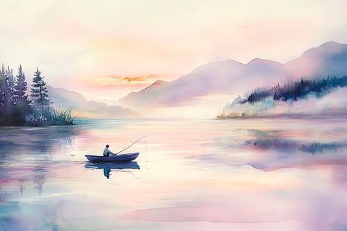 Fischer im Morgengrauen am See
