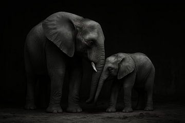 Olifant met kalf in stilte