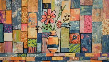 Vase coloré avec fleurs sur Emiel de Lange