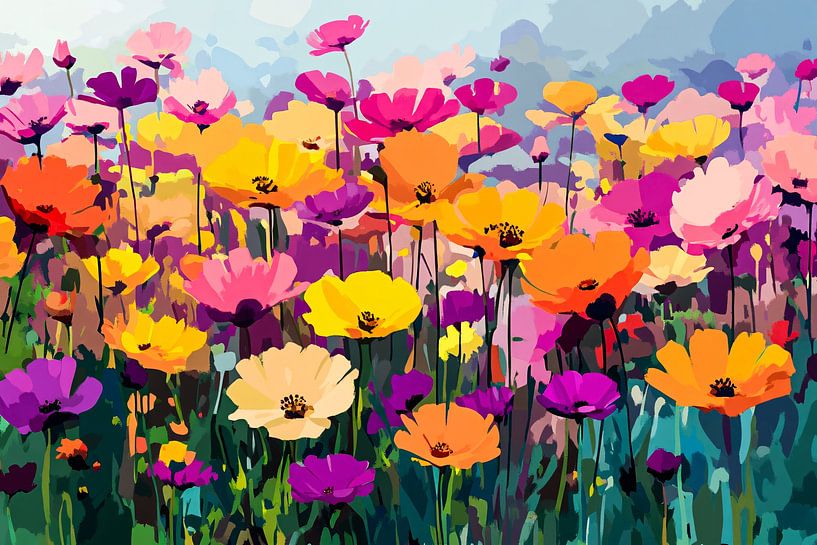 Kleurrijk bloemenveld met natuur van Art & Soul Creations