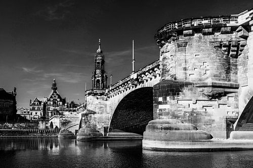 Dresden - Albert Bridge and Hofkirche (black and white) by Frank Herrmann