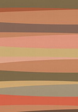 Abstracte romantische kunst. Strepen in koraal, pin, bruin van Dina Dankers