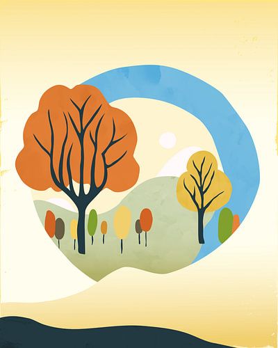 Een zonnige herfstdag minimalistisch landschap