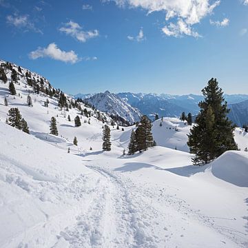 wandelpad in dromerig winterlandschap Rofan alpen, Tirol oostenrijk van SusaZoom