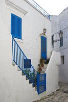 Blue and white