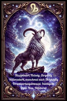 Wall mural for the zodiac sign Capricorn with a list of some characteristics
