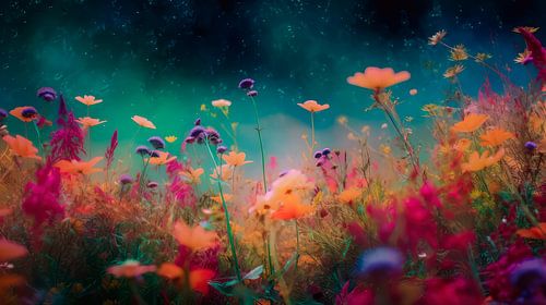 Wildflower Field with Starry Sky