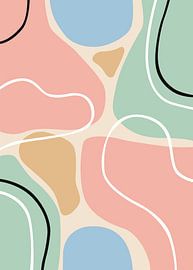 Minimalist flat vector abstract illustration of colorful organic shapes and wavy lines by Adam Khabibi