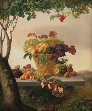 Een mand met fruit in een landschap, Christine Løvmand