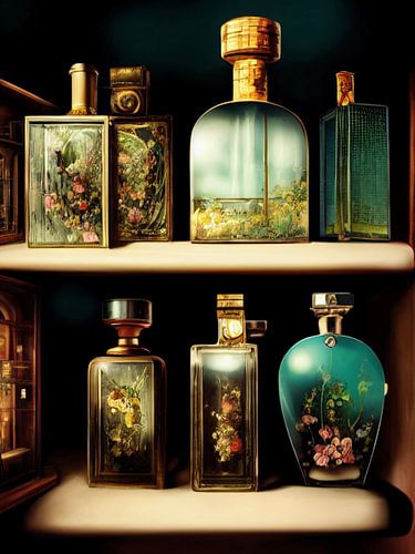 Shelf perfume bottles glass magic miniature vintage fantasy