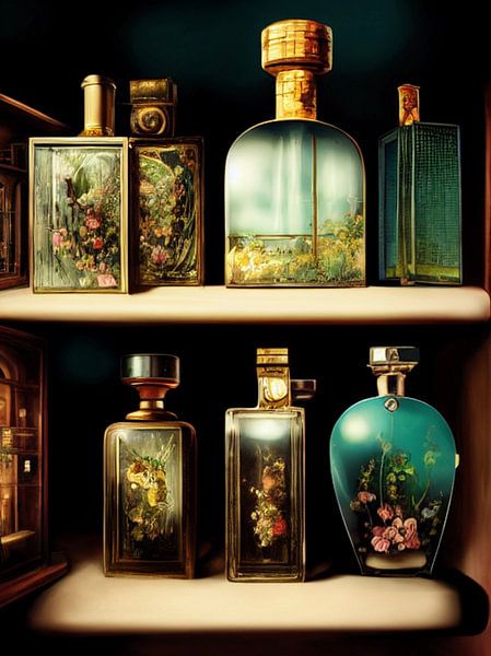 Shelf perfume bottles glass magic miniature vintage fantasy by gm_designs