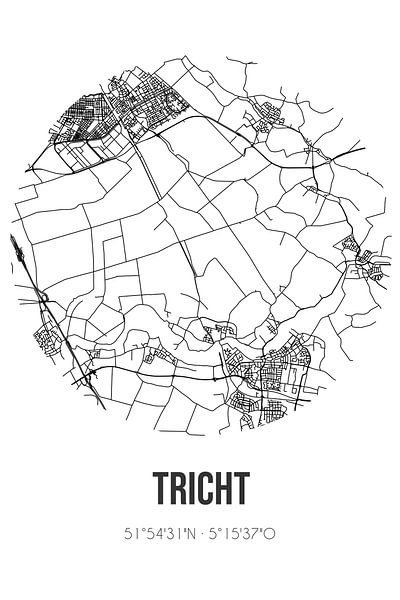 Tricht (Gelderland) | Map | Black and white by Prints of Place