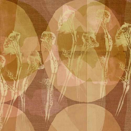 Retro abstracte botanische kunst in bruin en brons.